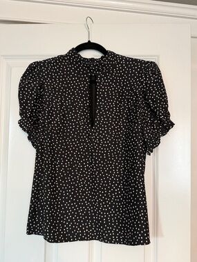 FRAME Black Polka Dot Short Sleeve Blouse - Classic Women's Top Puff Sleeve